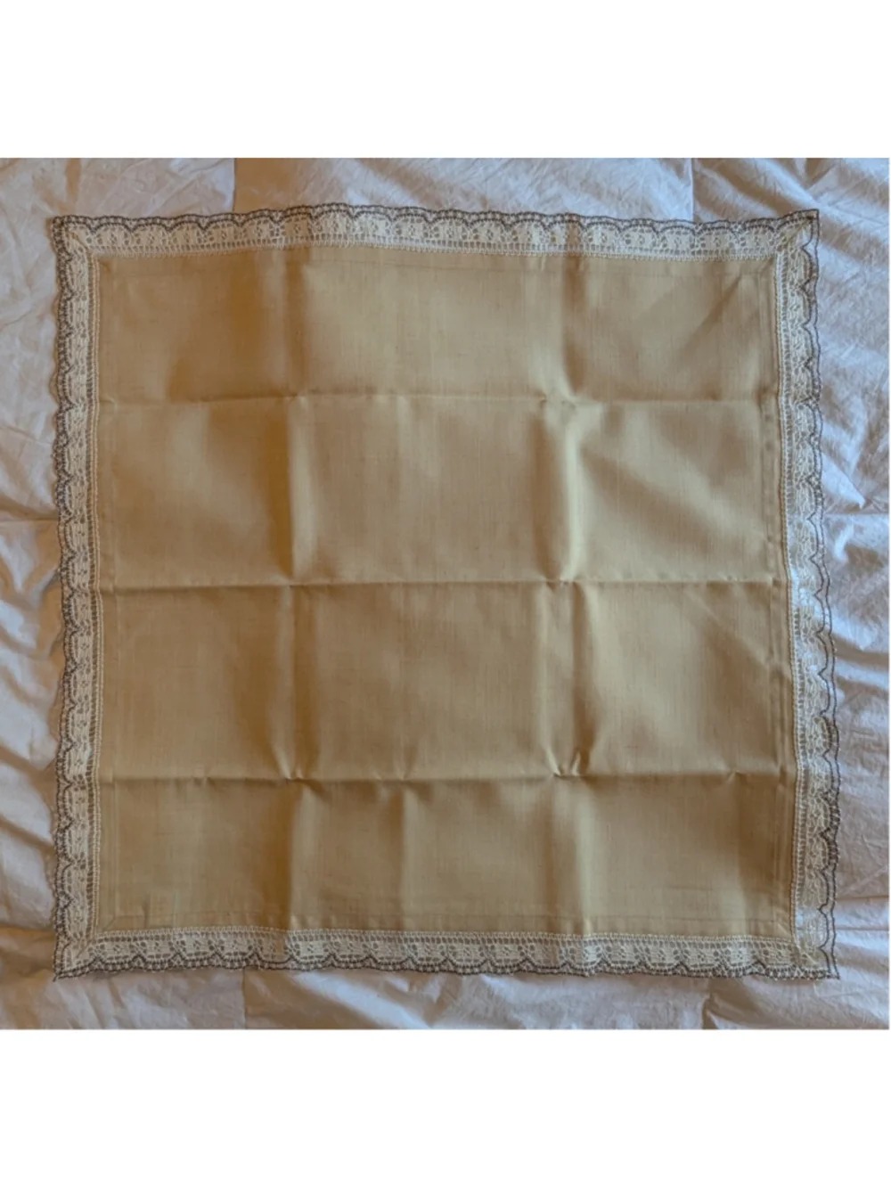 Vintage Vamberacka Krajka Table Linen Beige White Hand Crochet Lace Edge 27